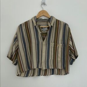 Vintage Tan and Brown Boxy Crop Button Down Shirt